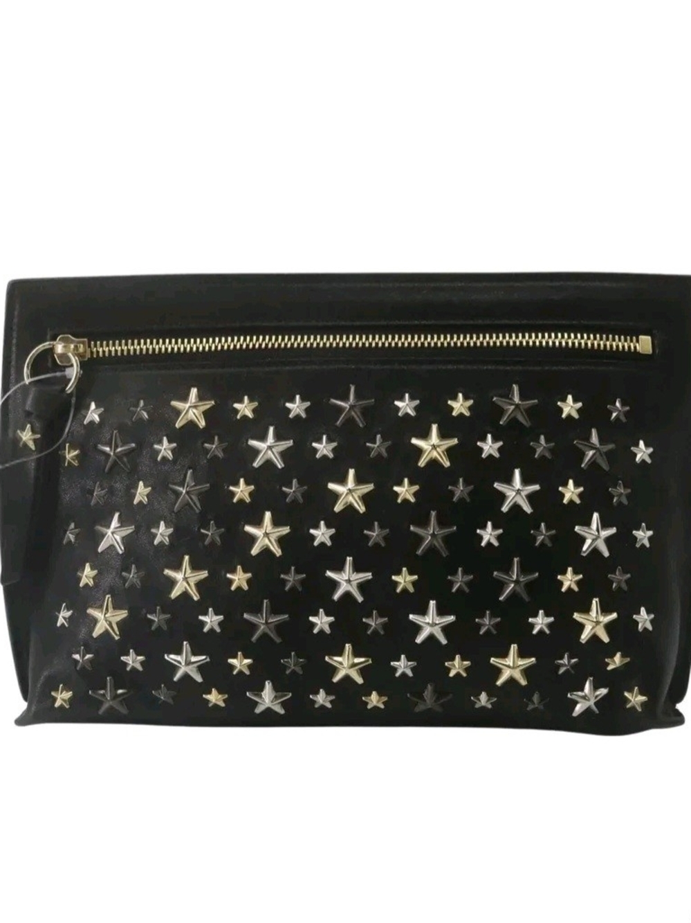 JIMMY CHOO Zena Star Studded Clutch/Pouch Black/Gold Leather